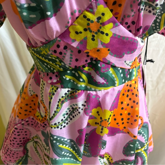 Crystal Sky Juniors’ Puff-Sleeve Tie-Back Jungle Print Dress Large NWT’s - Picture 7 of 14